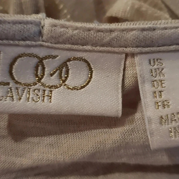 (1)Logo  Lavish Tan Floral Embroidered Mesh,Knit Flowy top US L - Picture 3 of 4
